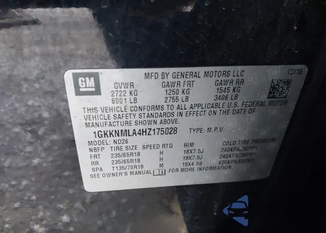 2017 GMC Acadia Slt-1 из США, поврежденный, VIN 1GKKNMLA4HZ175028